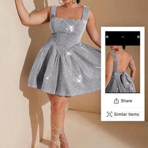 Silver Ruched Fit and Flare Prom Dress